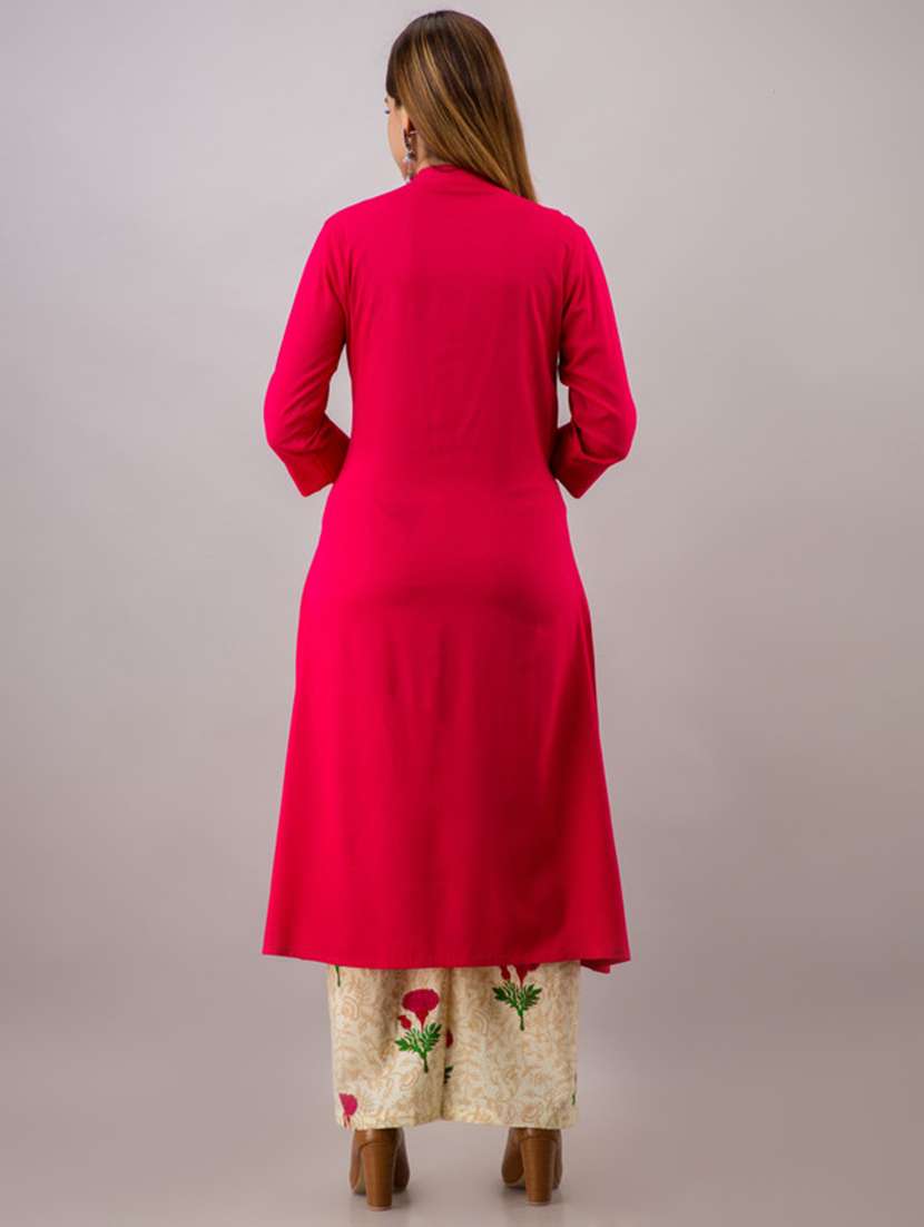 Women Solid Three Quarter Sleeve Kurta Palazzo Set - 22518408 -  Standard Image - 4