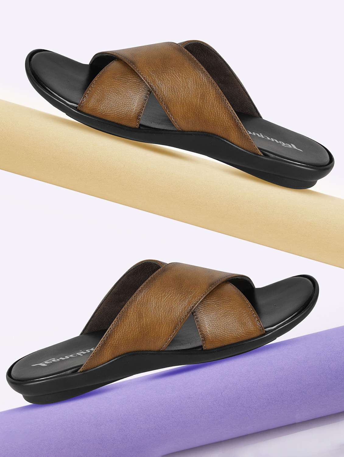 men tan slip on sandal - 22518477 -  Standard Image - 1