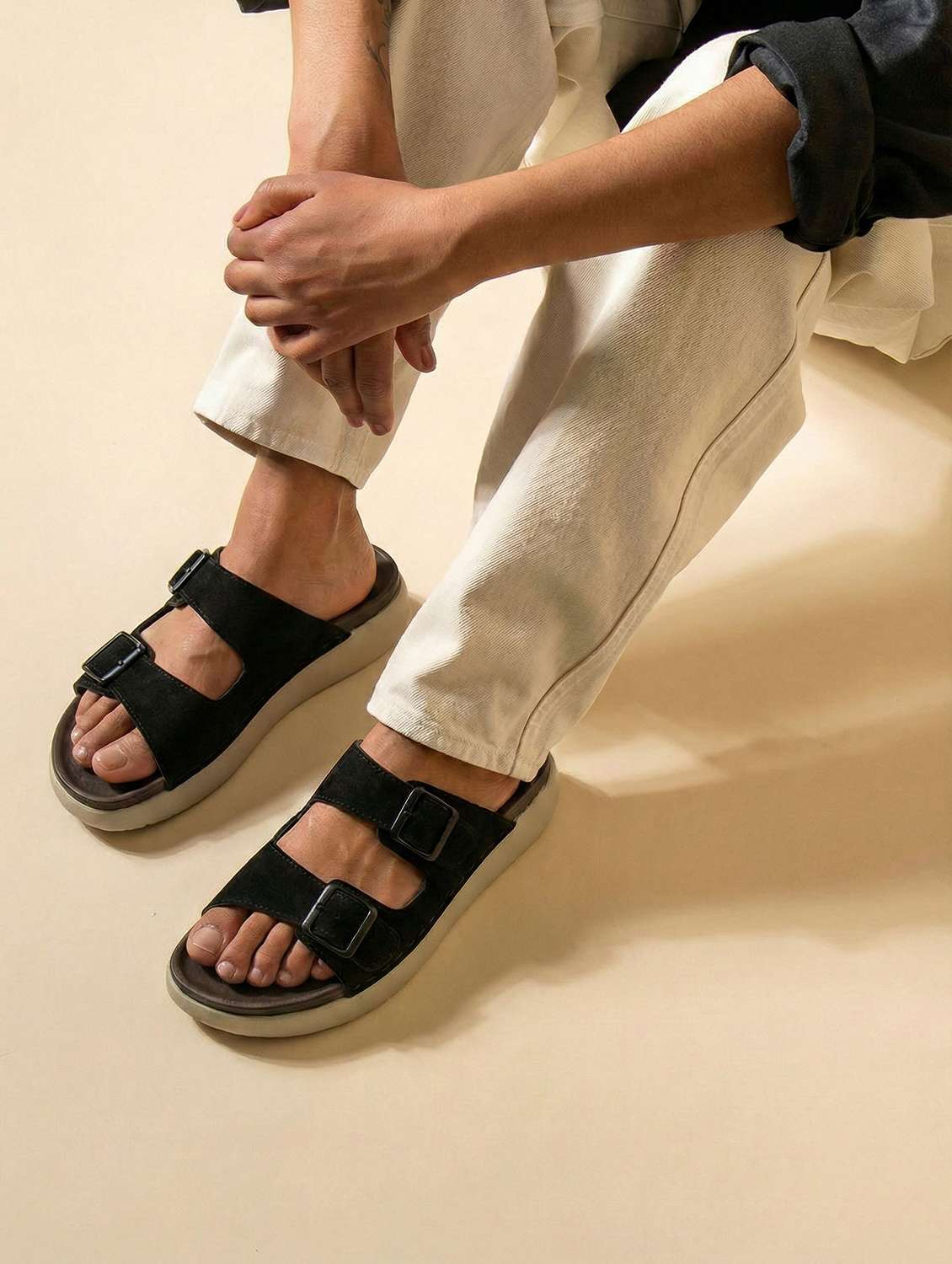 men black slip on sandal - 22518494 -  Standard Image - 4
