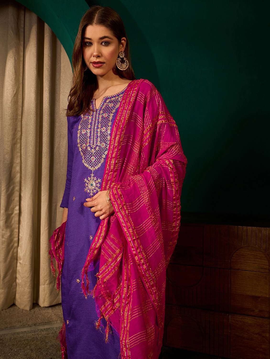women embroidered three quarter sleeve kurta pant with dupatta set - 22518508 -  Standard Image - 6