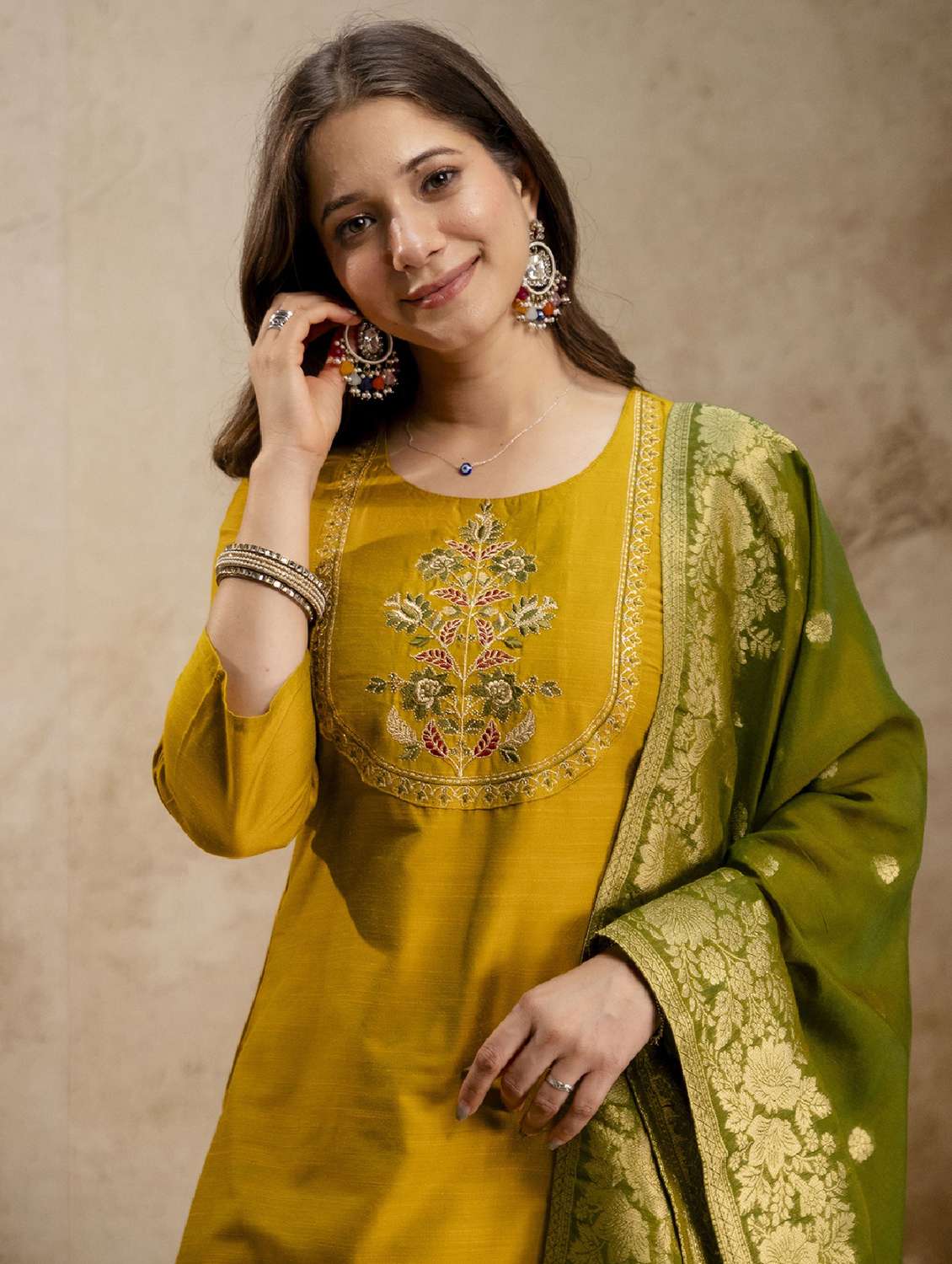 women embroidered three quarter sleeve kurta pant with dupatta set - 22518510 -  Standard Image - 1