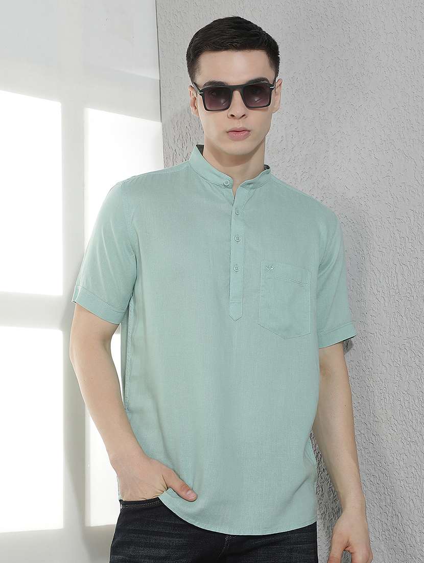 men solid mandarin neck short kurta