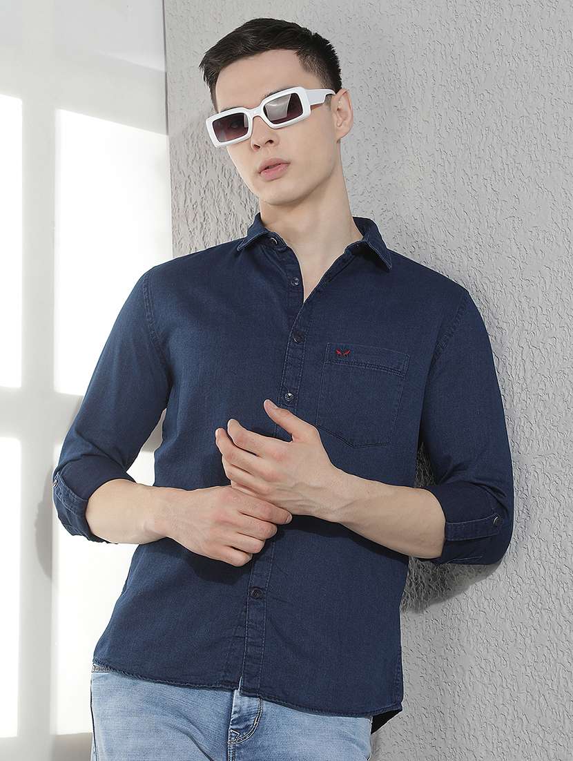 men solid long sleeve slim fit casual shirt