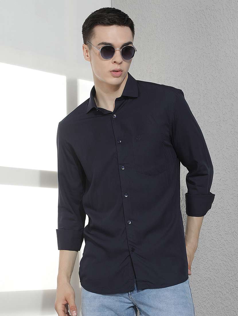 men solid long sleeve slim fit casual shirt
