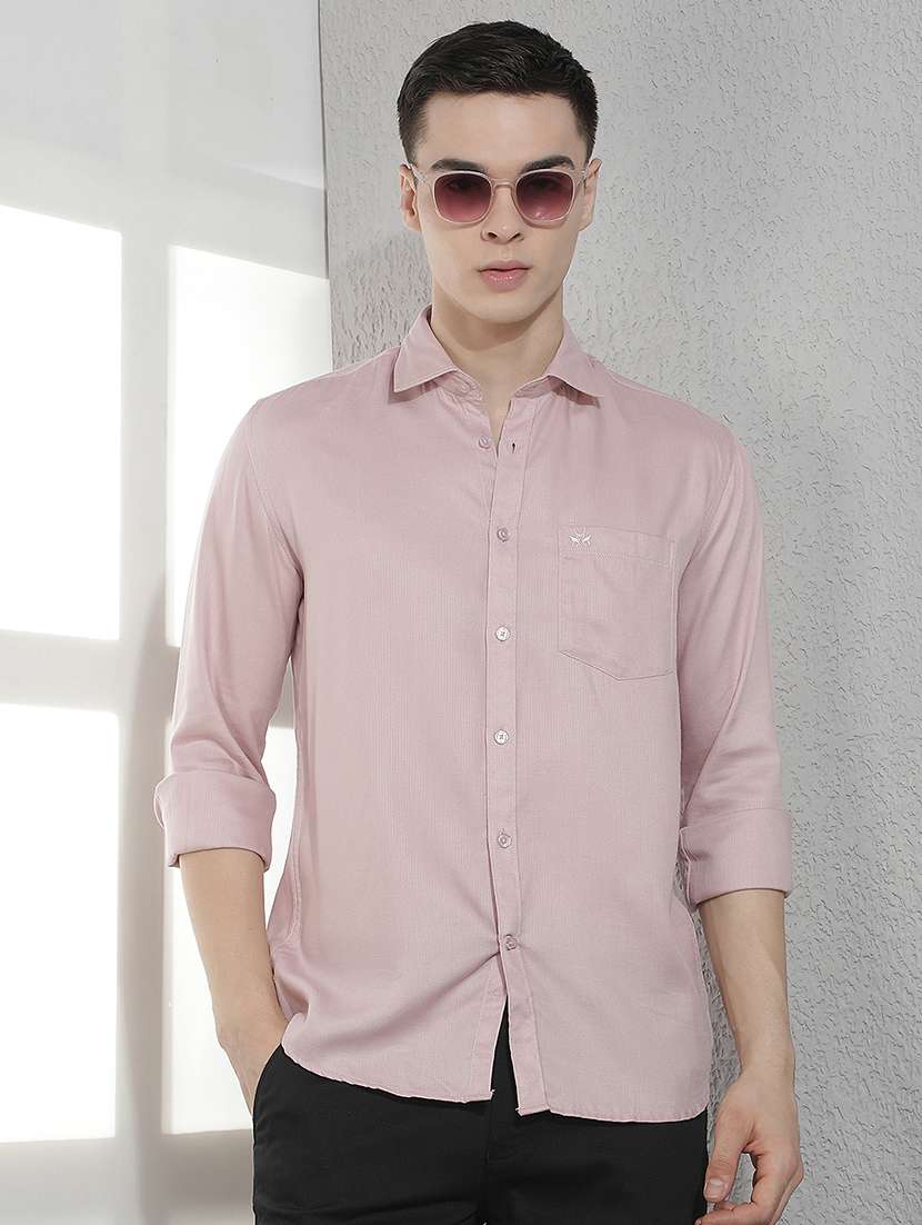 men solid long sleeve slim fit casual shirt