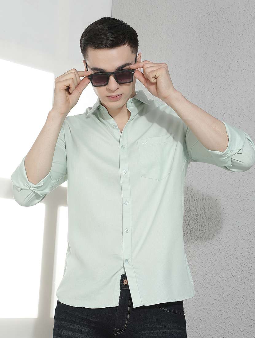 men solid long sleeve slim fit casual shirt