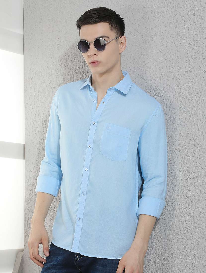 men solid long sleeve slim fit casual shirt