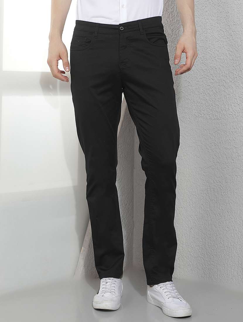 men solid mid rise flat front chinos