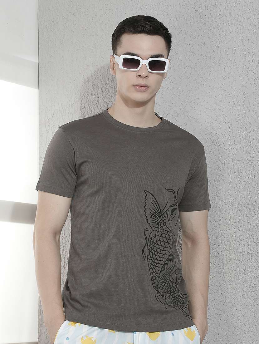 men printed round neck regular t-shirt
