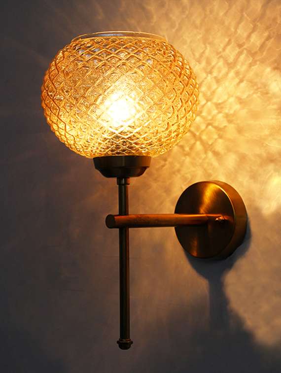 Elegant Brass Wall Sconce With Amber Crystal Globe Glass - 22518950 -  Standard Image - 1