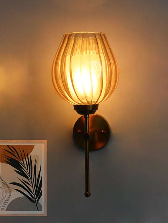 elegant brass wall sconce amber glass lamp fixture - 22518955 -  Standard Image - 1