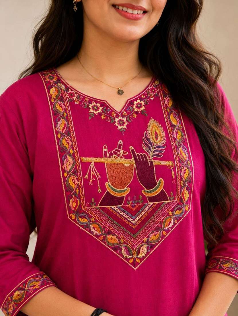 women embroidered three quarter sleeve kurta pant set - 22519101 -  Standard Image - 1