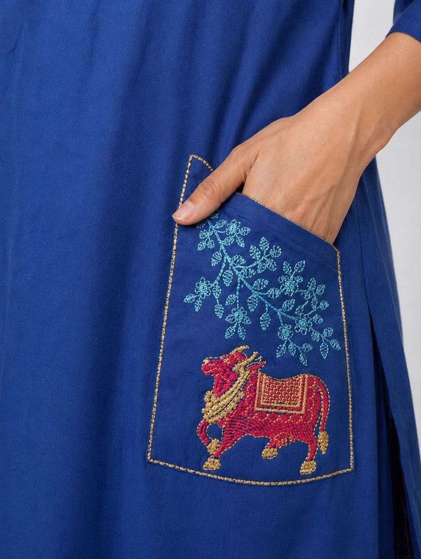 women embroidered three quarter sleeve kurta pant set - 22519105 -  Standard Image - 1