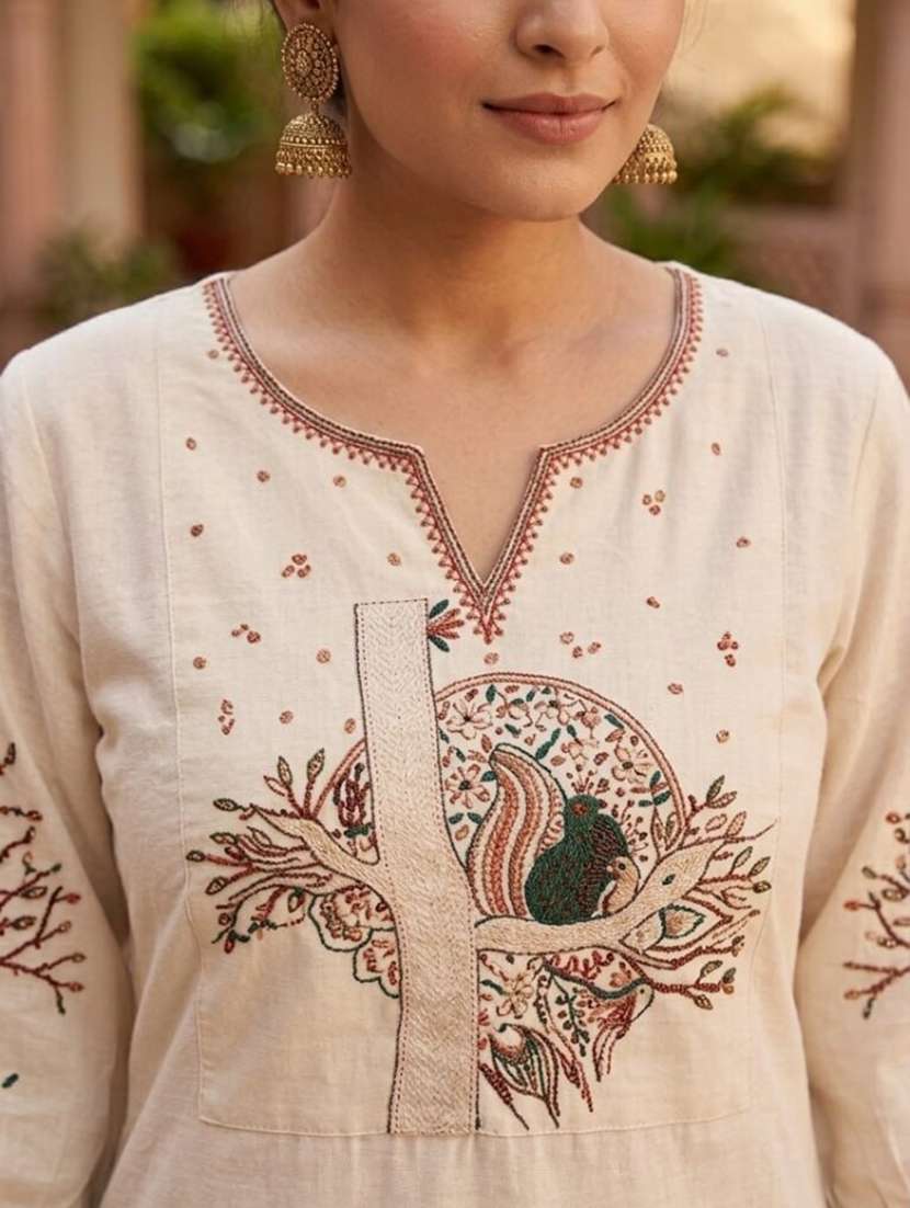 women embroidered three quarter sleeve kurta pant set - 22519109 -  Standard Image - 1
