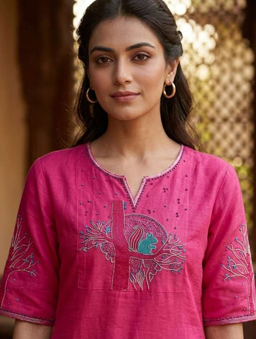 women embroidered short sleeve kurta palazzo set - 22519111 -  Standard Image - 1