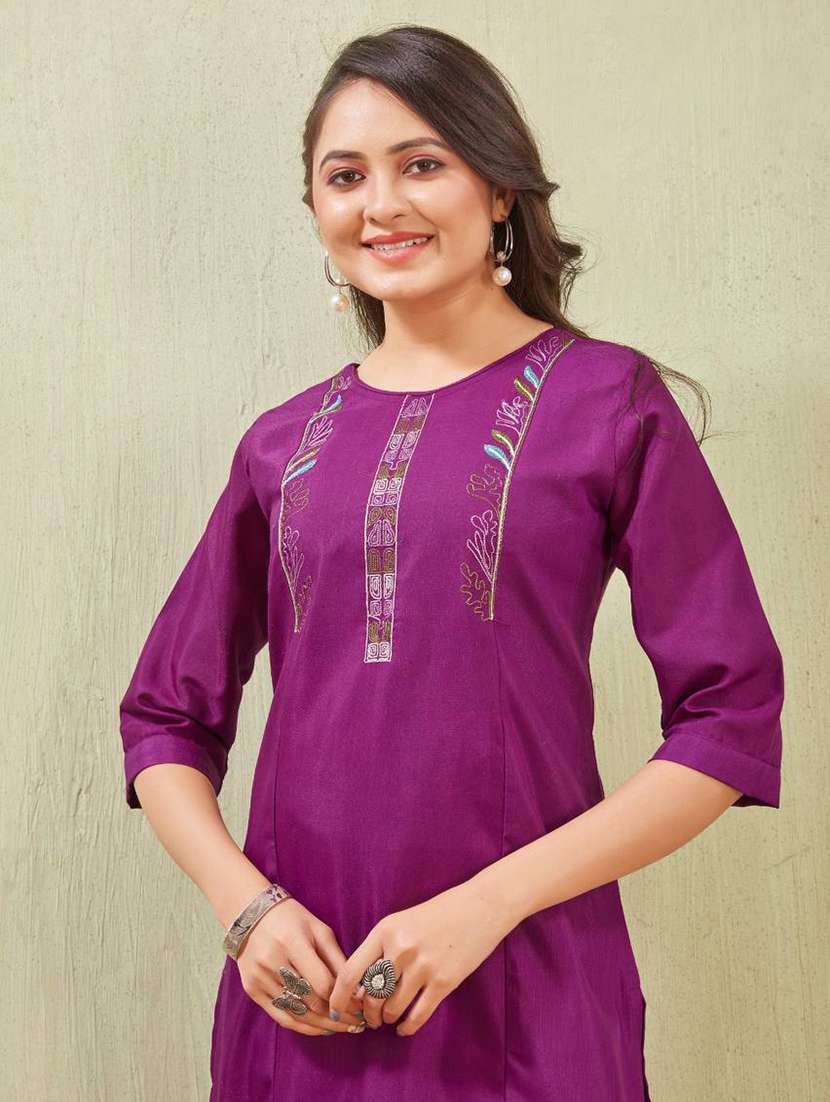 women embroidered three quarter sleeve kurta palazzo set - 22519112 -  Standard Image - 1