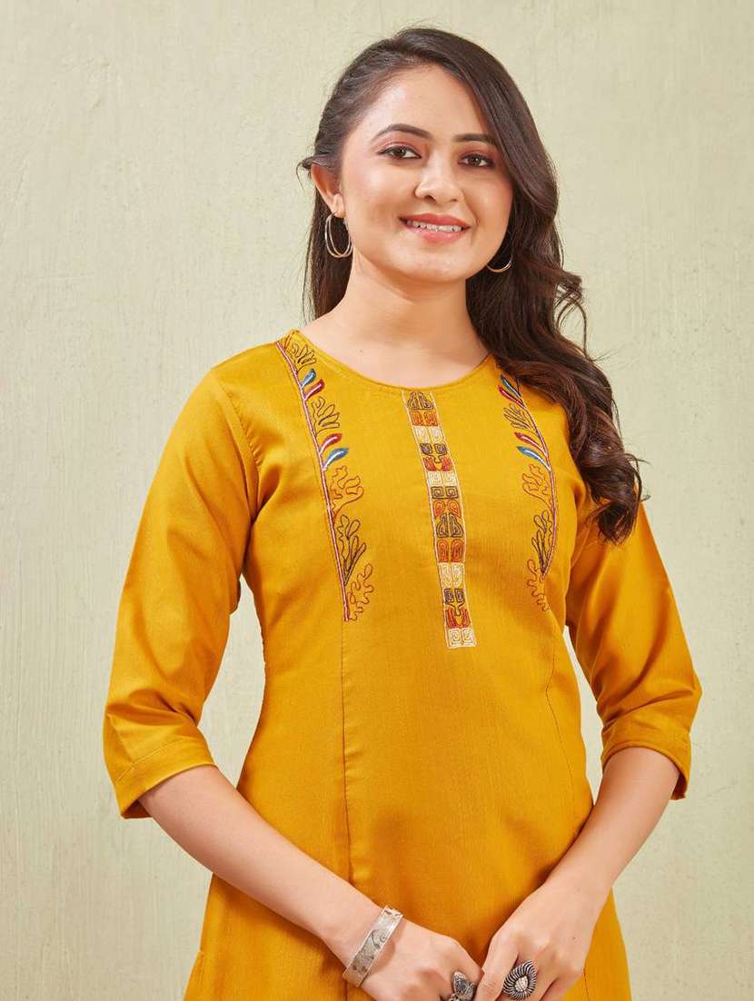 women embroidered three quarter sleeve kurta palazzo set - 22519114 -  Standard Image - 1