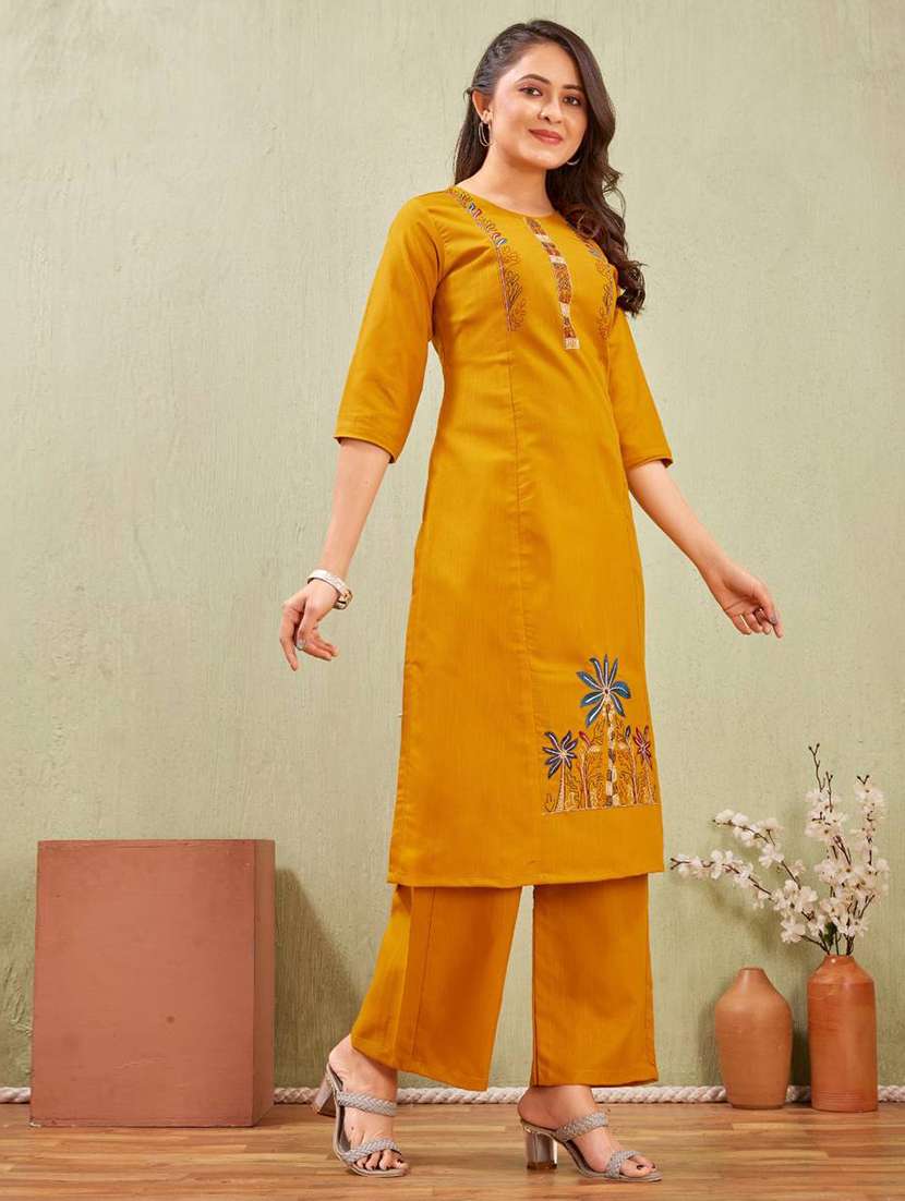 women embroidered three quarter sleeve kurta palazzo set - 22519114 -  Standard Image - 4