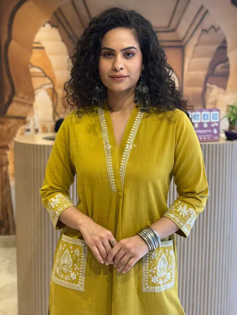 women embroidered three quarter sleeve kurta pant set - 22519117 -  Standard Image - 1
