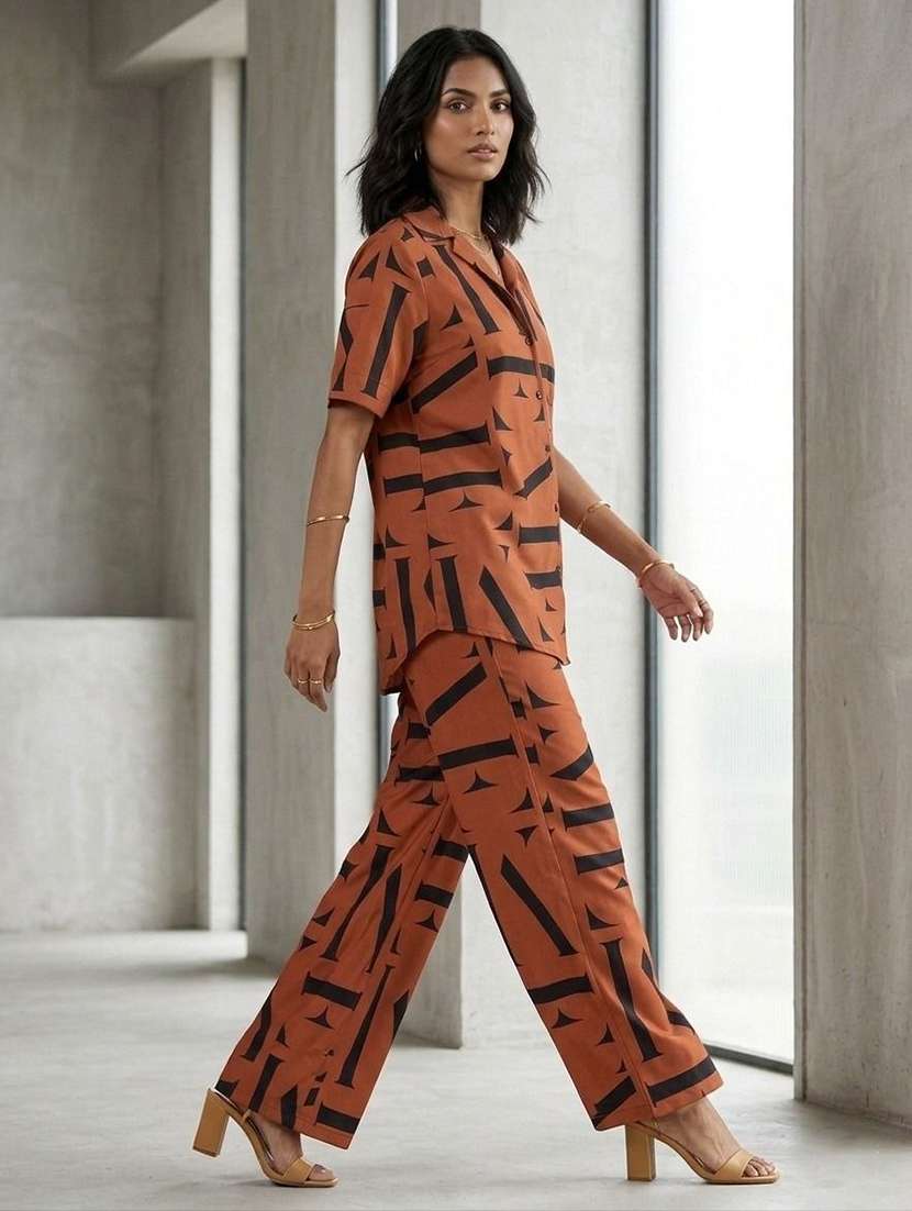 women printed short sleeve shirt & trouser co-ord set - 22519120 -  Standard Image - 1