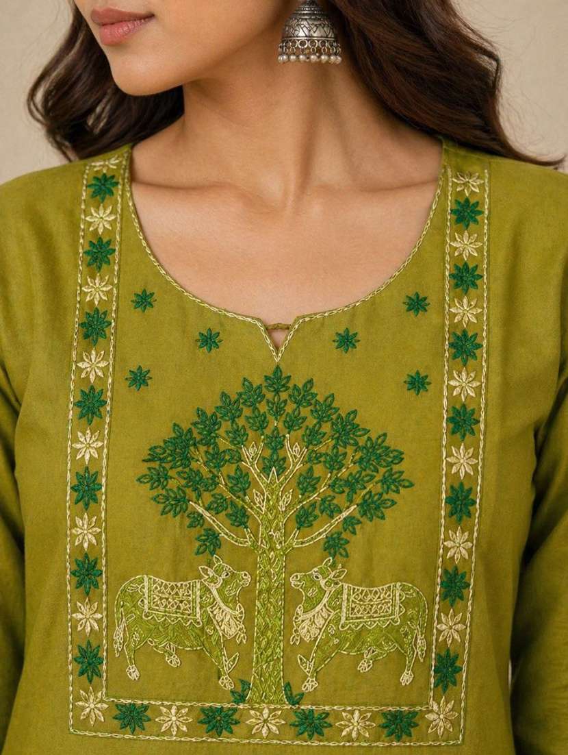 women embroidered three quarter sleeve kurta pant set - 22519123 -  Standard Image - 1