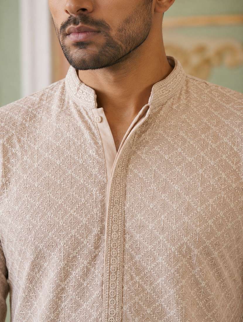men embroidered mandarin neck long kurta - 22519315 -  Standard Image - 1