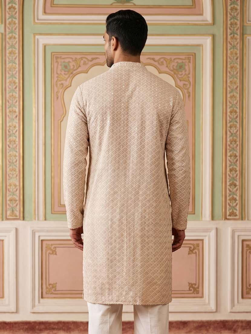 men embroidered mandarin neck long kurta - 22519315 -  Standard Image - 4