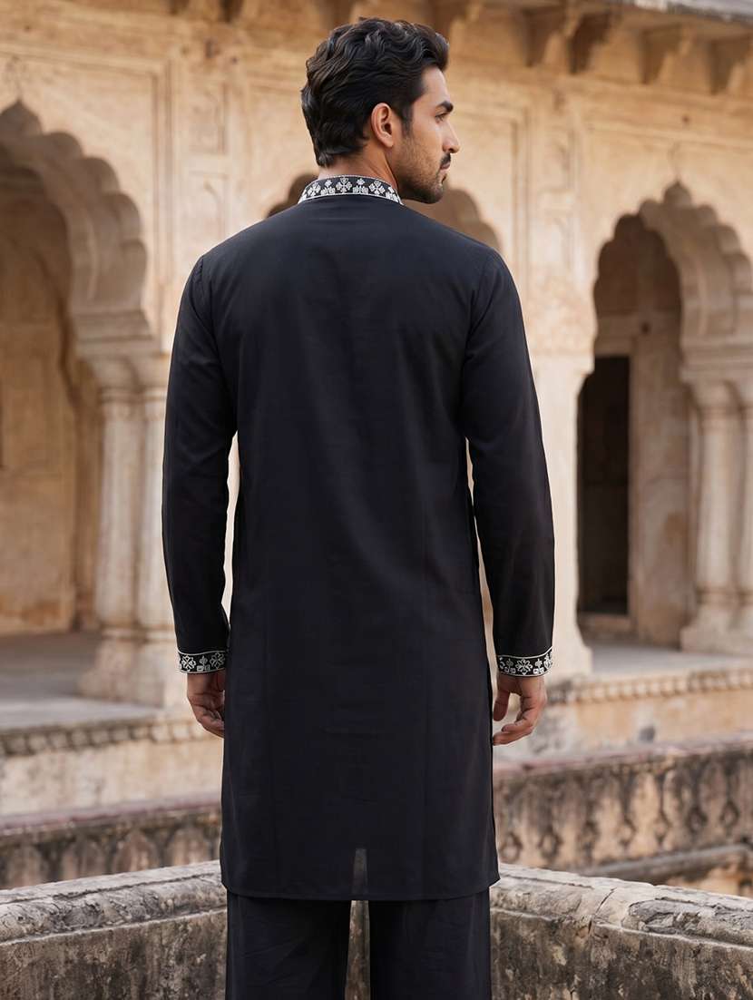 men embroidered mandarin neck long kurta - 22519316 -  Standard Image - 4