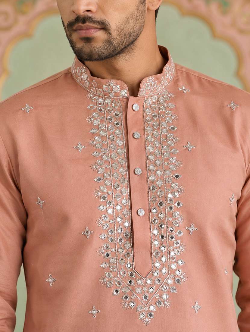 men embroidered mandarin neck long kurta - 22519318 -  Standard Image - 1