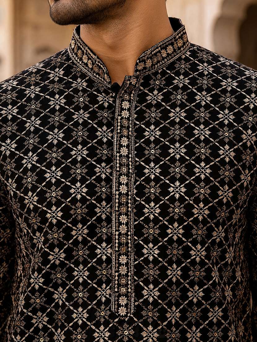 men embroidered mandarin neck long kurta - 22519320 -  Standard Image - 1