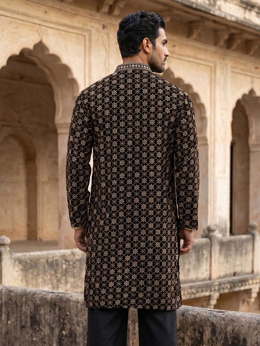 men embroidered mandarin neck long kurta - 22519320 -  Standard Image - 4