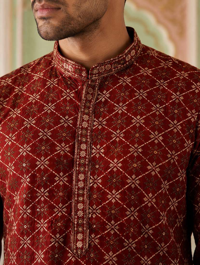 men embroidered mandarin neck long kurta - 22519321 -  Standard Image - 1