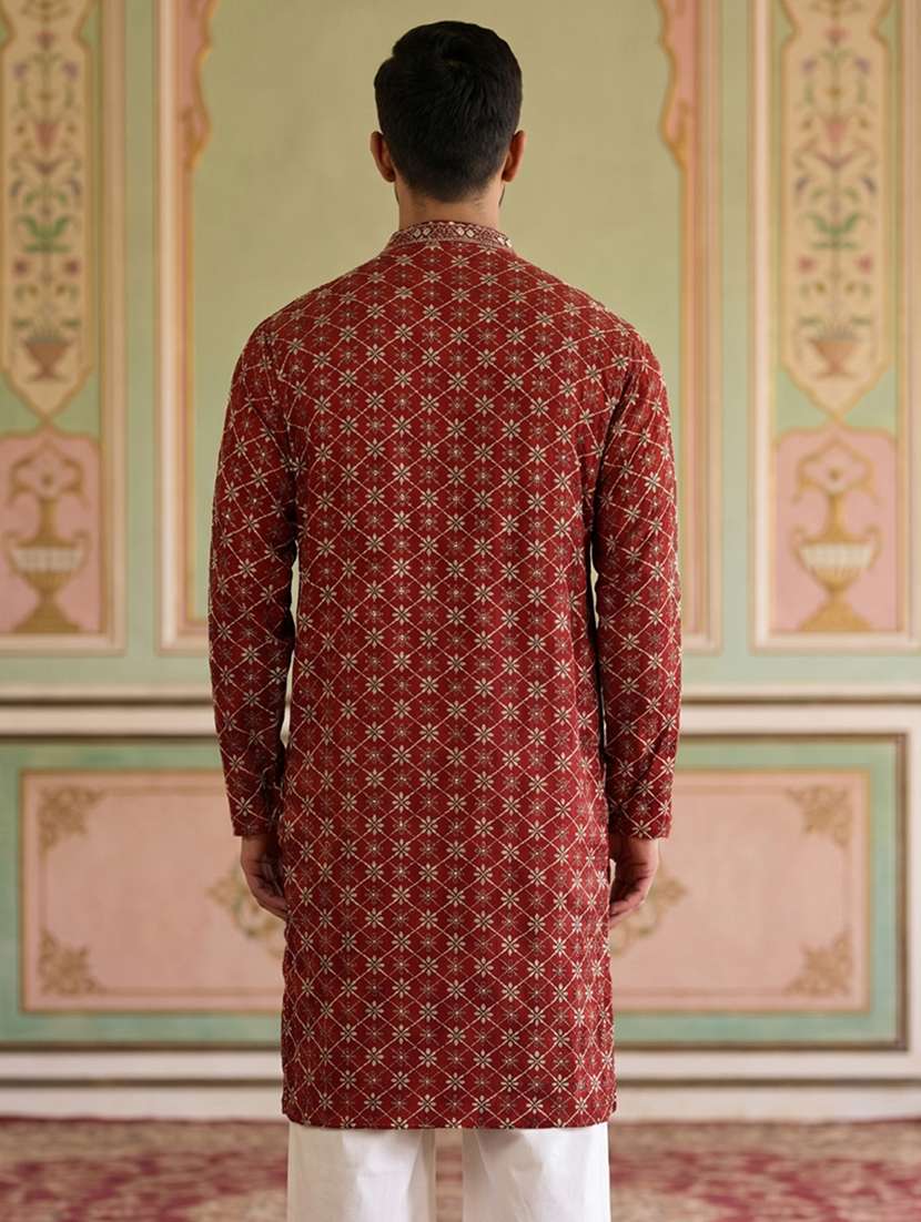 men embroidered mandarin neck long kurta - 22519321 -  Standard Image - 4