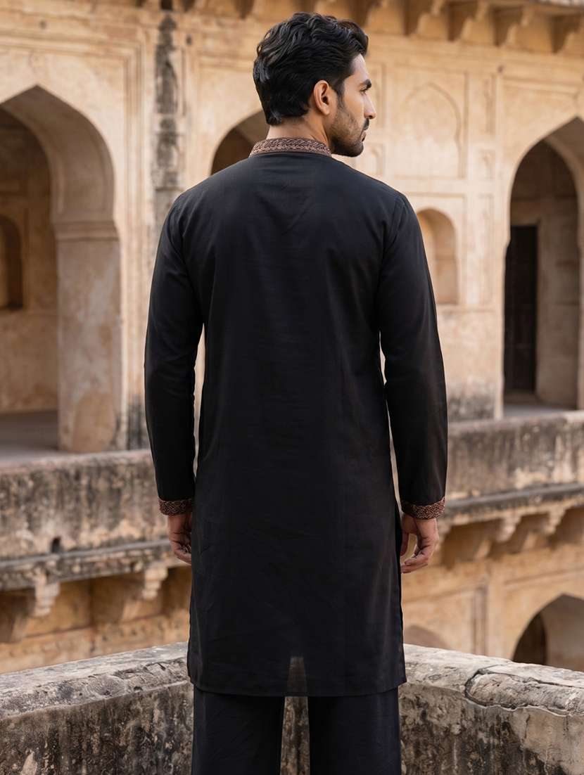 Men Embroidered Mandarin Neck Long Kurta - 22519324 -  Standard Image - 4