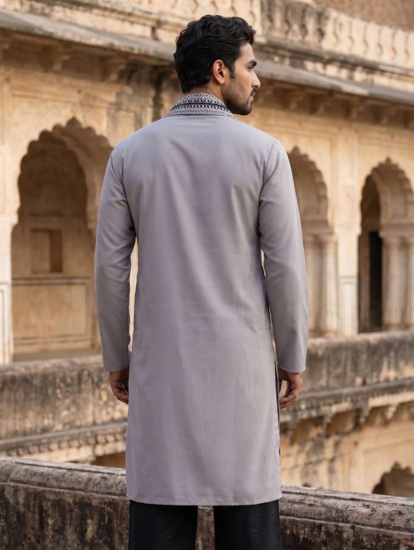 men embroidered mandarin neck long kurta - 22519325 -  Standard Image - 4