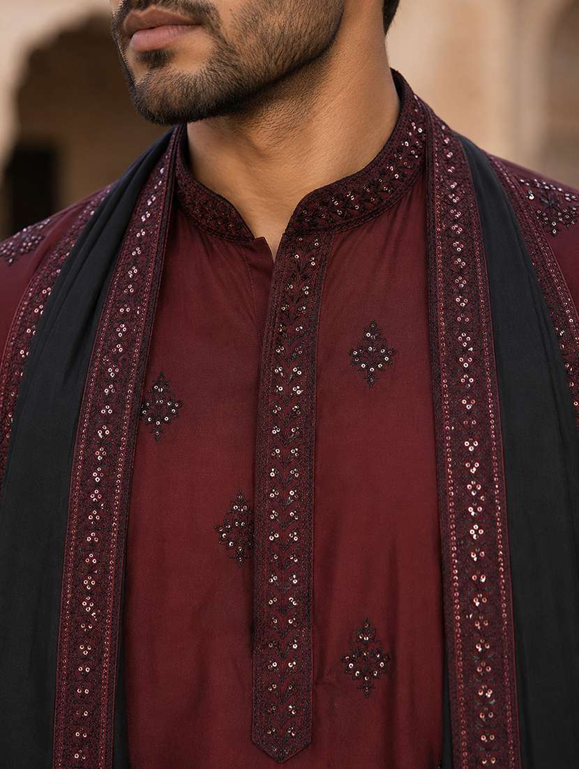 men embroidered mandarin neck long kurta - 22519328 -  Standard Image - 1