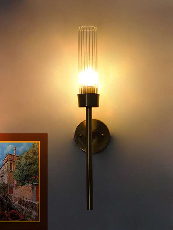 clear glass slim linear wall lamp brass - 22519337 -  Standard Image - 1