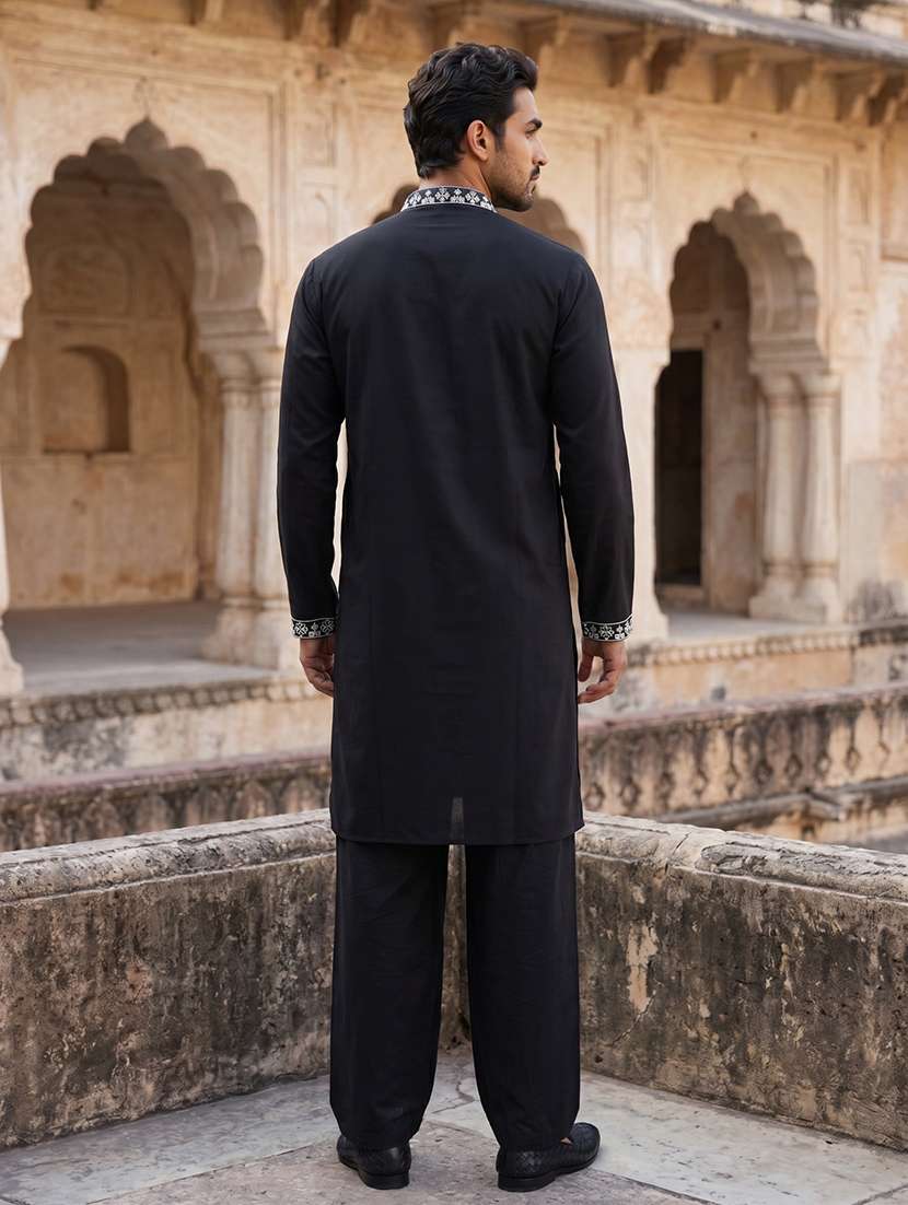 men embroidered mandarin neck kurta pyjama set - 22520083 -  Standard Image - 4
