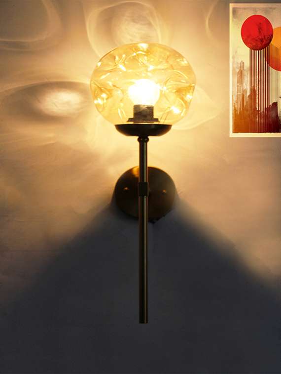 Brass Funner Wall Sconce With Amber Glass Globe Modern Light - 22520649 -  Standard Image - 1