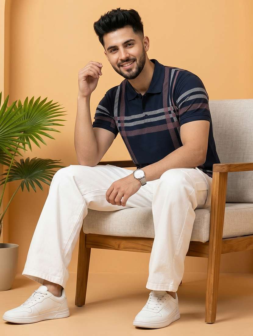 men checkered short sleeve regular fit polo t-shirt - 22520665 -  Standard Image - 4