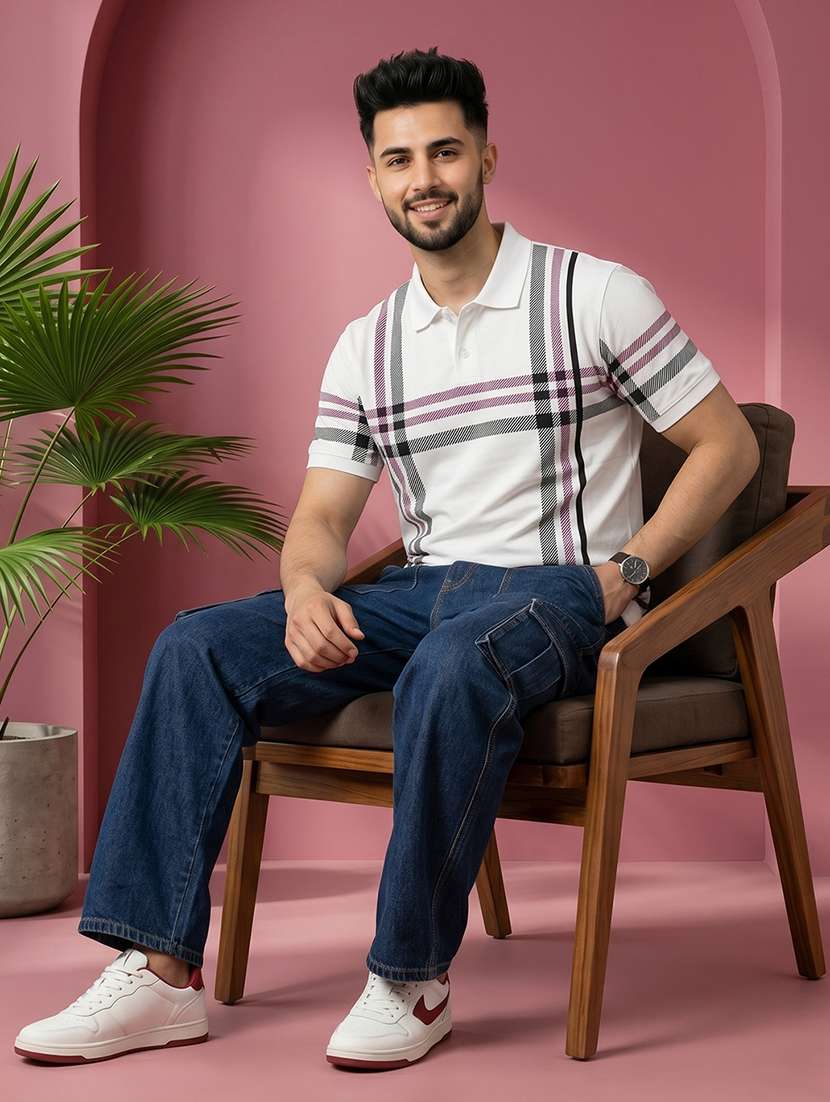 men checkered short sleeve regular fit polo t-shirt - 22520688 -  Standard Image - 4