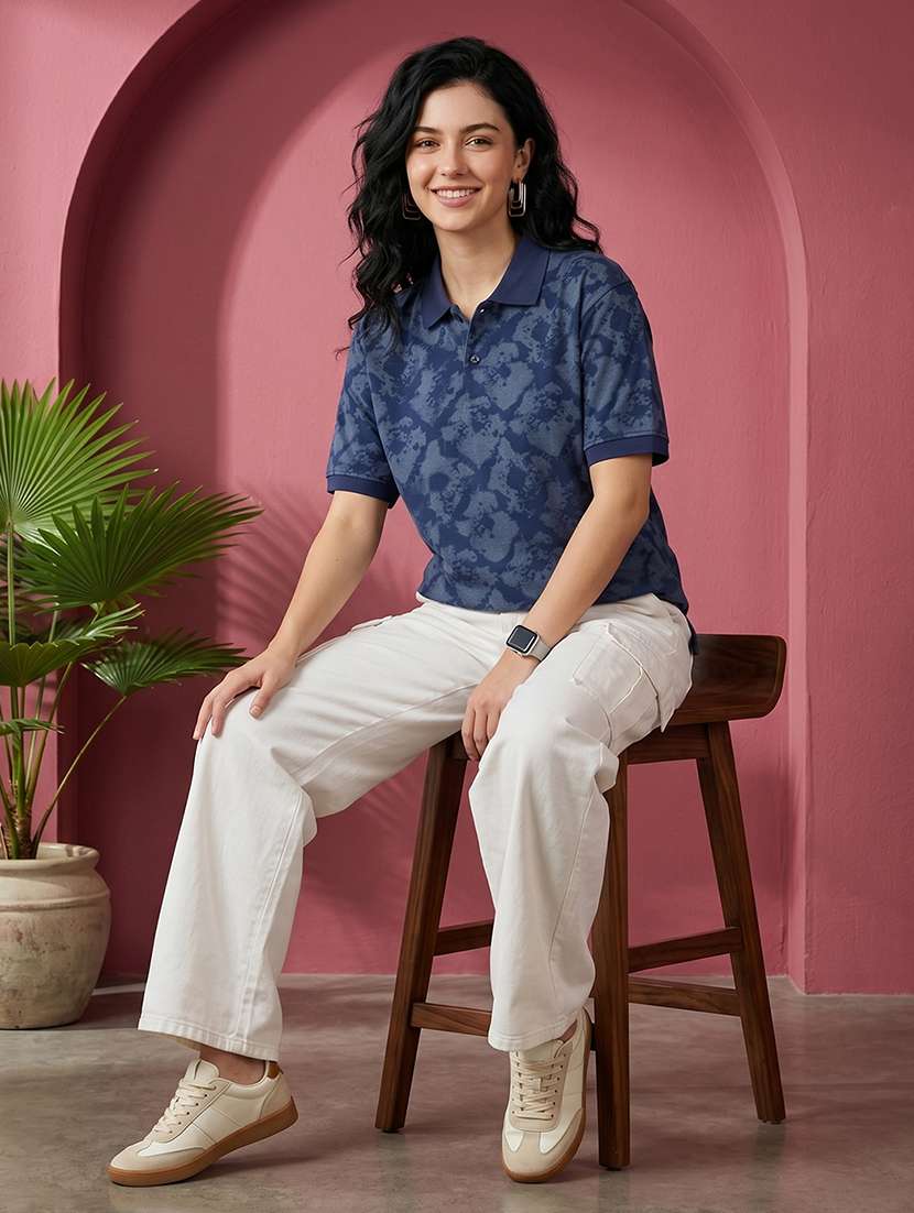women printed short sleeves oversized polo t-shirt - 22520700 -  Standard Image - 4