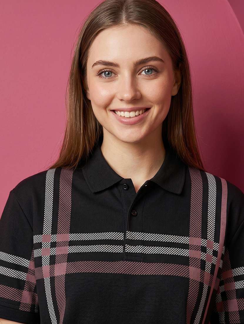 women checkered short sleeves oversized polo t-shirt - 22520716 -  Standard Image - 1