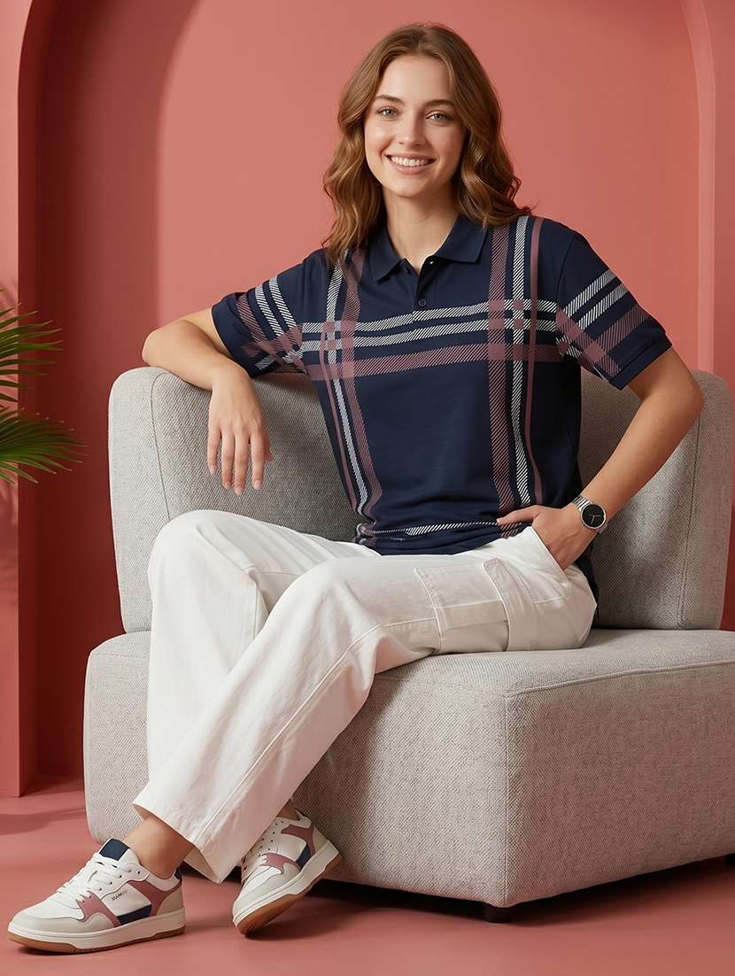 women checkered short sleeves oversized polo t-shirt - 22520718 -  Standard Image - 4