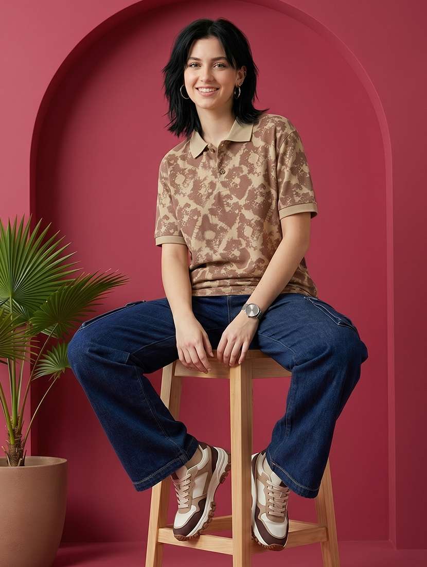 women printed short sleeves oversized polo t-shirt - 22520720 -  Standard Image - 4
