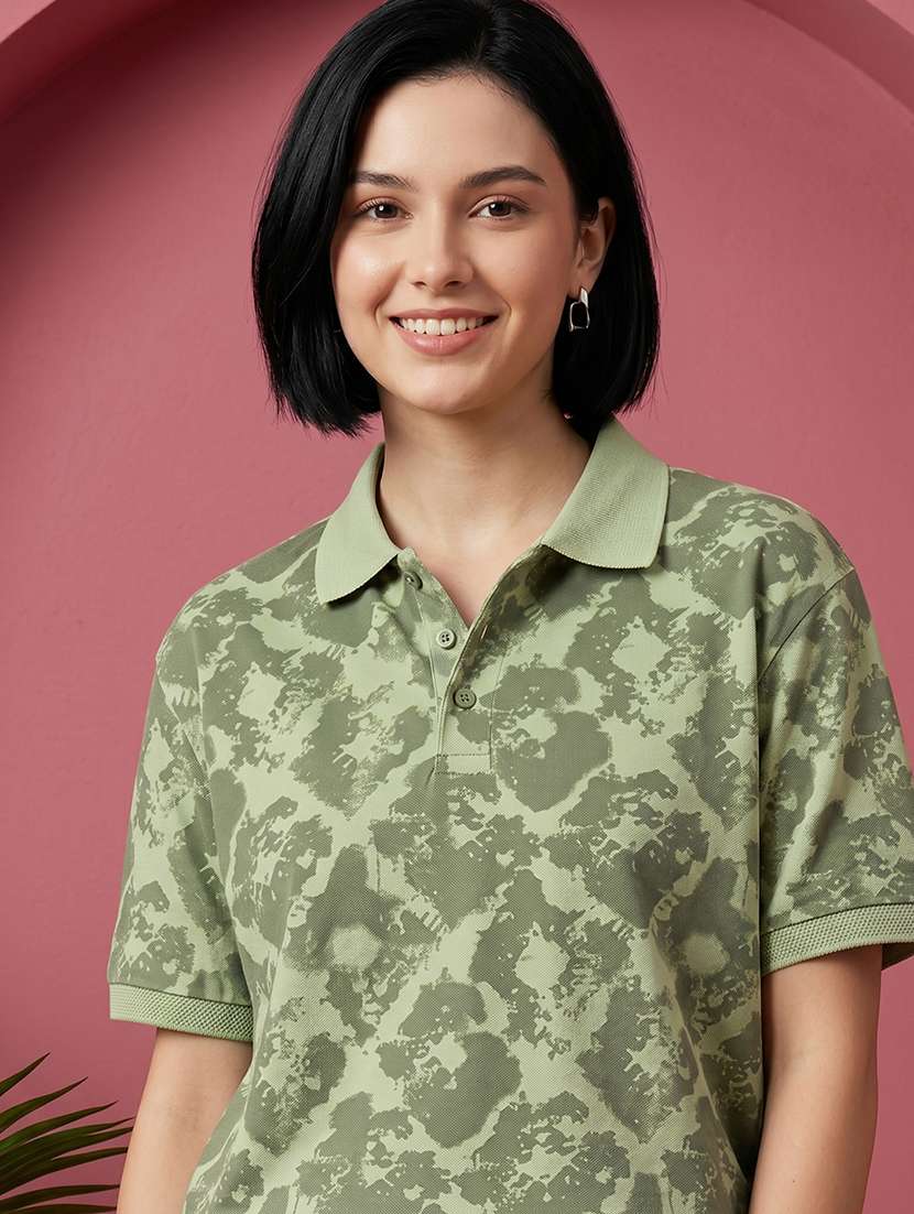 women printed short sleeves oversized polo t-shirt - 22520723 -  Standard Image - 1