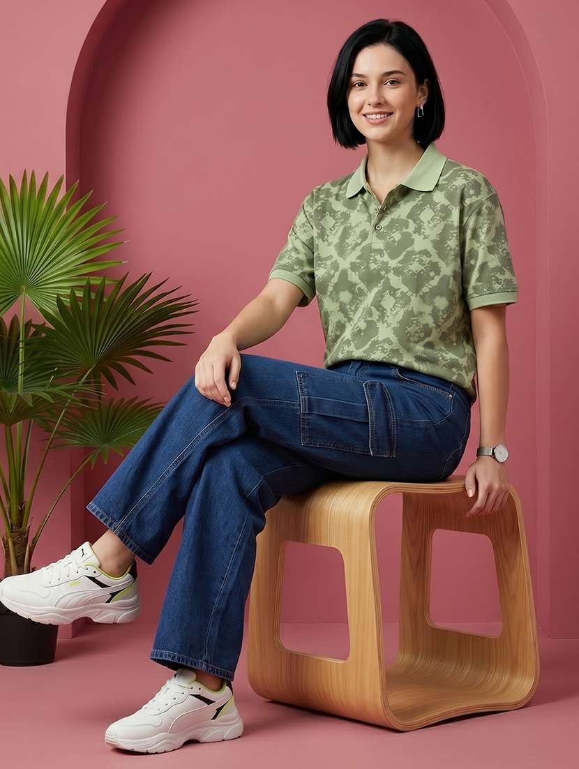 women printed short sleeves oversized polo t-shirt - 22520723 -  Standard Image - 4