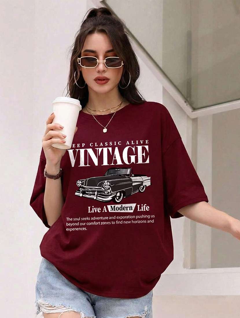women printed round neck oversized t-shirt - 22520763 -  Standard Image - 1
