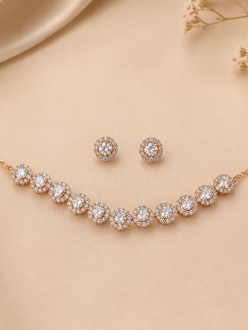 elegant rose gold crystal jewellery set for women - 22520809 -  Standard Image - 1