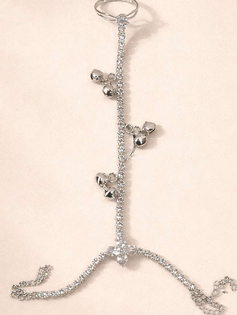 stylish stone studded silver tone hathphool for women - 22520810 -  Standard Image - 1